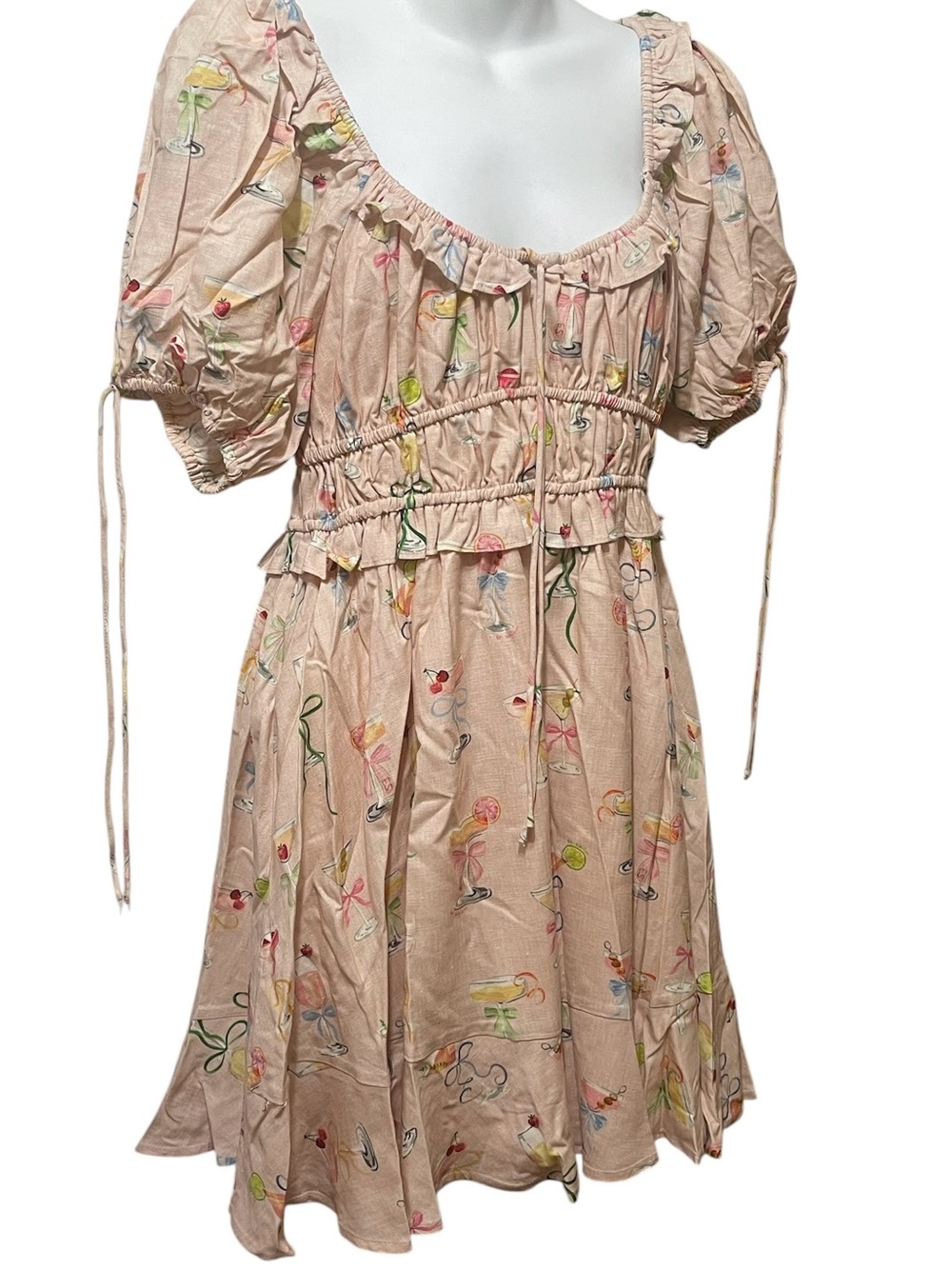 En Saison Anthea Jacklin Pink Puff Sleeve Linen Blend Babydoll Dress sz M NWT - Picture 4 of 11